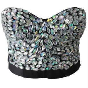 Iridescent Crystal Gem Bustier Sexy Bralette Crop Top • BRAND NEW